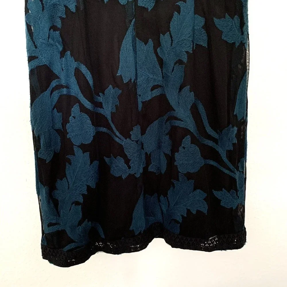 Tahari Arthur S. Levine Dress Black Blue Floral Embroidered Mesh - Picture 8 of 9